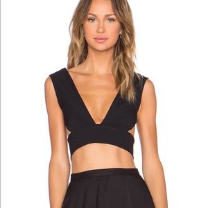 Solace London Black Deep V Crop Top